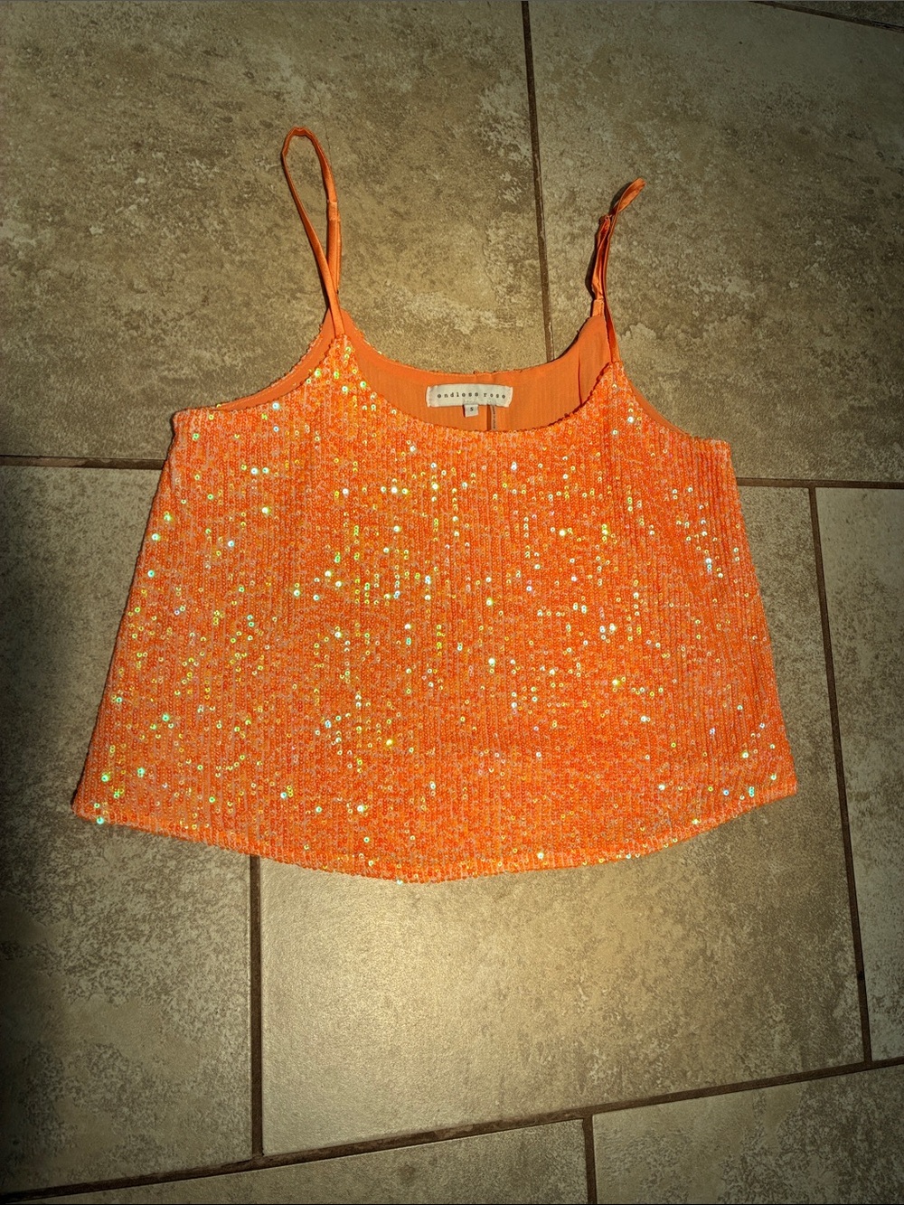 Endless Rose Neon Orange Sequin Spaghetti-Strap Cami